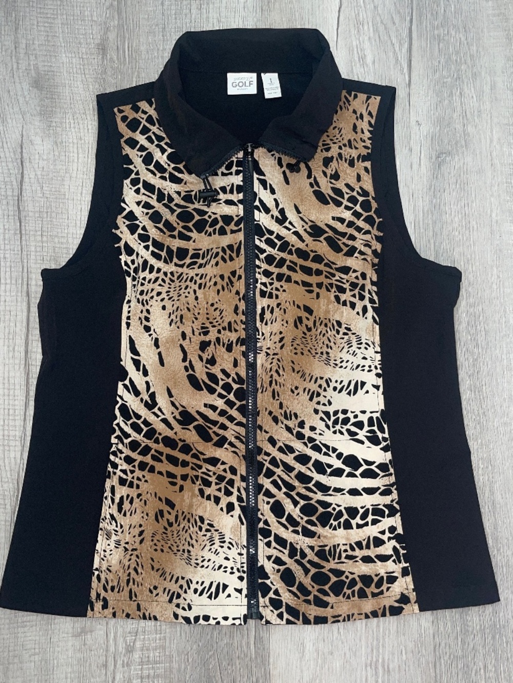 Zenergy GOLF By Chico’s Black & Tan Animal Print Athletic Vest Size 1